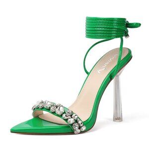 Vivianly Strappy Stiletto High Heels Rhinestone Lace Up Heeled Sandals 9